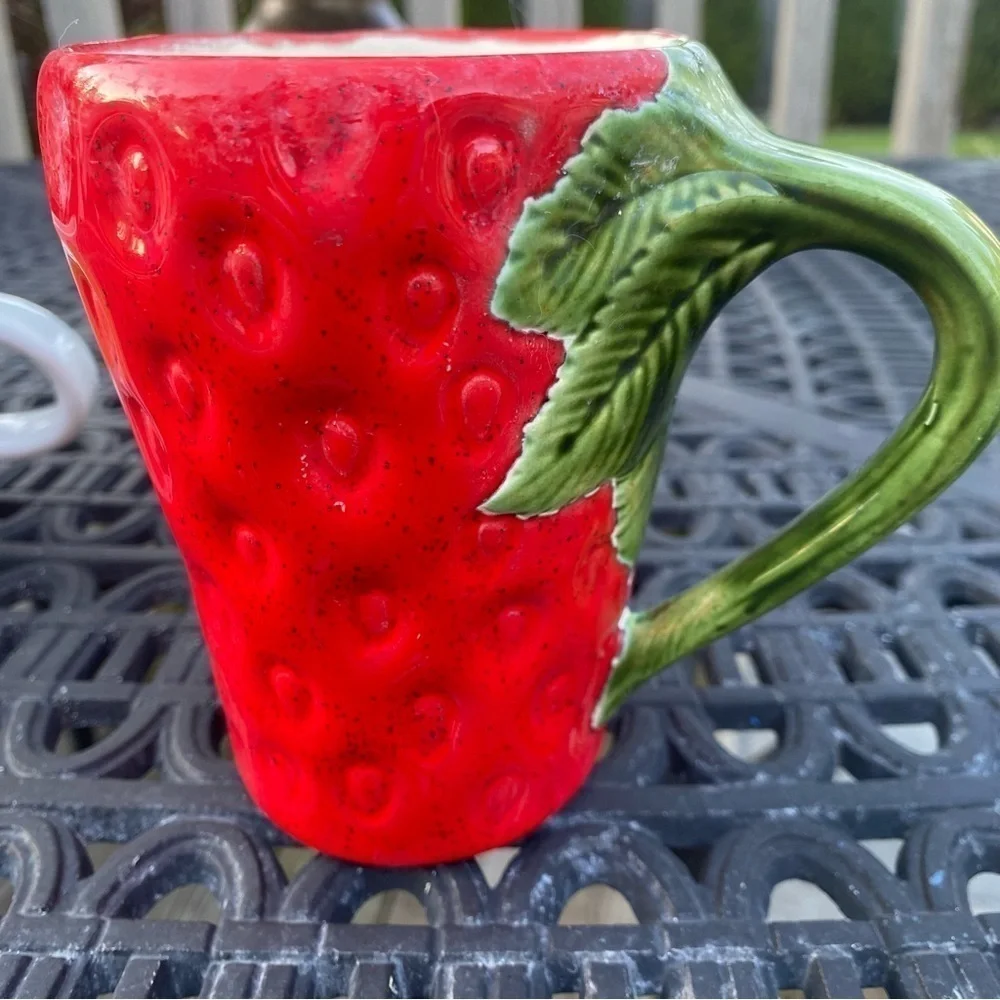 Four Vintage Kitschy Coffee Mugs Rainbow Strawberry Nautical Primary Colors